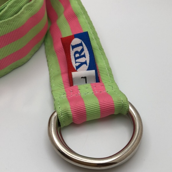 YRI Womens Green and Pink Color Striped Ribbon Sz Large Belt. Made in USA - Picture 4 of 6